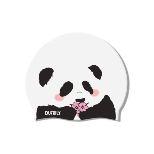 DUFAILY Swim Cap Silicone Professional Ear Protection Women's Long Hair Special Oversized Irregular Shape Panda Floral