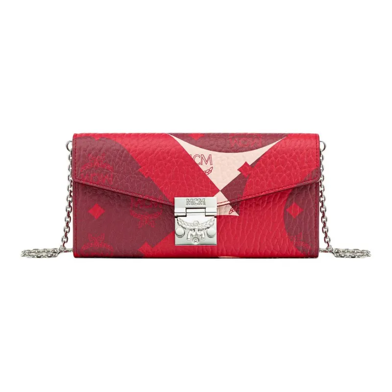 MCM Patricia Visetos Leather Trim Shoulder Bag, Crossbody Bag Women's Red-2