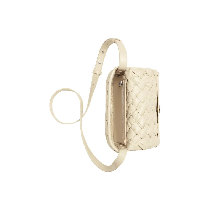 Bottega Veneta Calfskin Crossbody Bag Trumpets Men's Sea Salt White-3