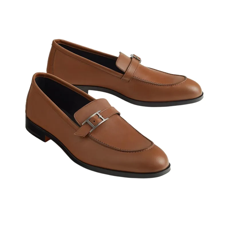 HERMES Monterey Loafers Men's Brown-3