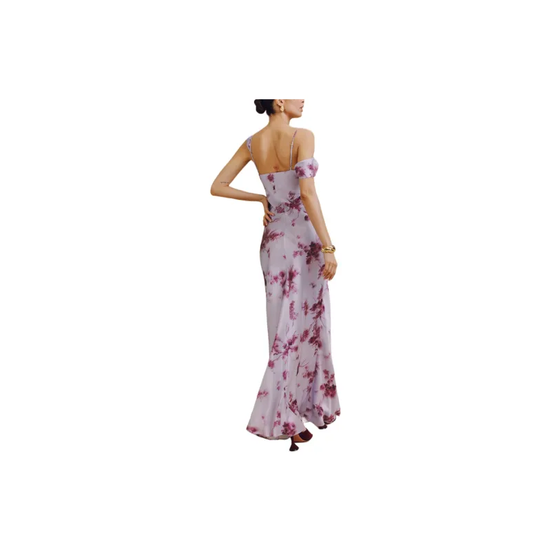REFORMATION Ronda Silk Dress Slip Dresses Women's Mali Blue Sunrise Color-1