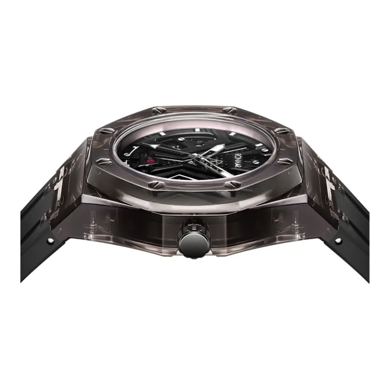 RONMAR Automatic Mechanical Movement Silicone Strap Watch Men's Watches Cut Out Dial-7