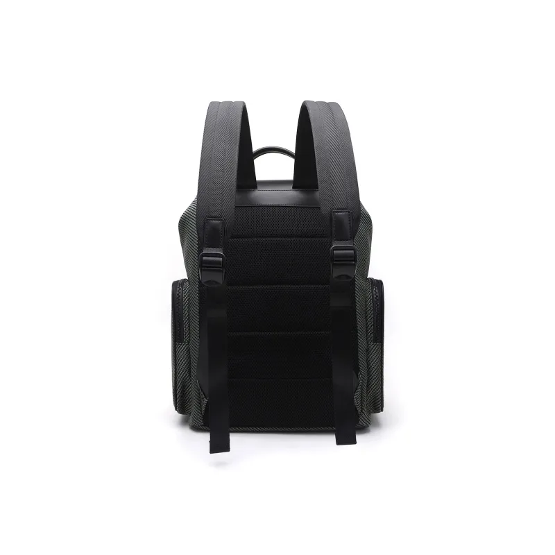 ELLE HOMME Fabric Synthetic Leather Backpack Laptop Bag Large Size Men's Gray Green-3