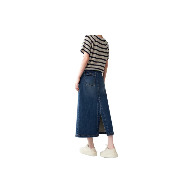 CHUMIAN Denim Long Skirt Women's Vintage Blue-1
