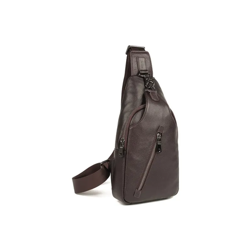 DOSRFINI Top Grain Cow Leather Sling Bag Men's Black/Chocolate-6