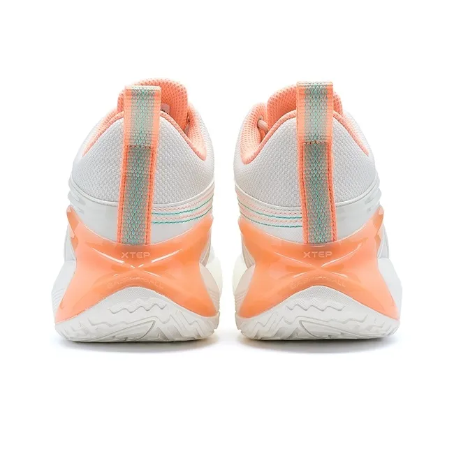 XTEP Small War 1 V2 Wear Resistant Slip Resistant Low Top Basketball Shoes Men's Sail White/Fluorescent Orange Pink-4