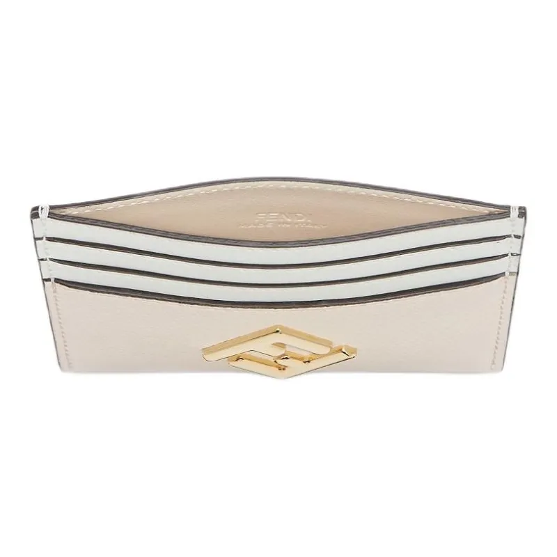 FENDI FF Diamonds Series Calfskin Card Holder Women's White & Light Pink-2