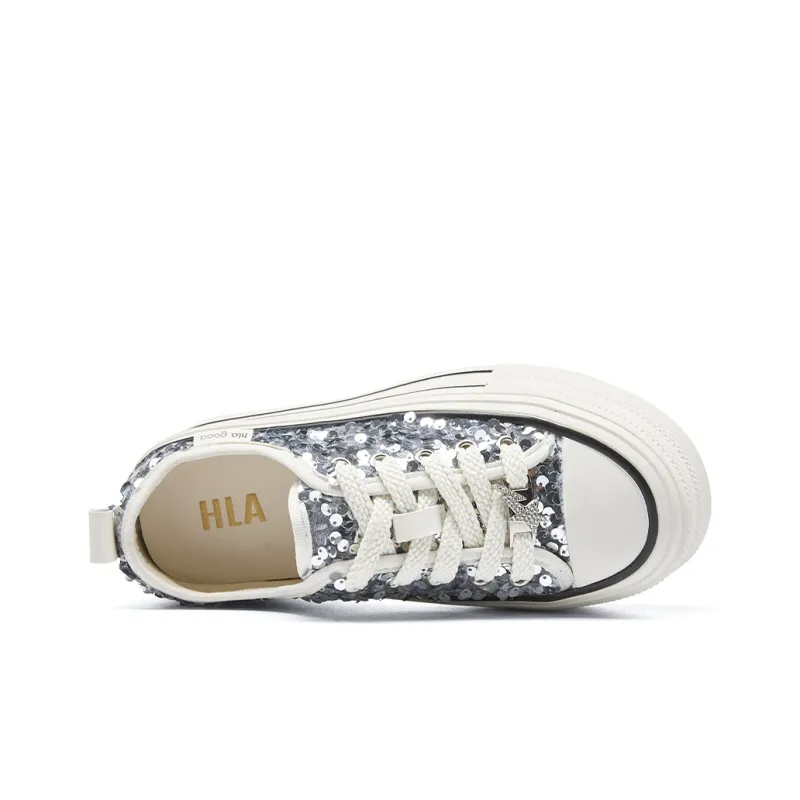 HLA Platform Casual Shoes For Women's-New Arrival Sequins Versatile Height Increasing Lightweight Canvas Shoes-10