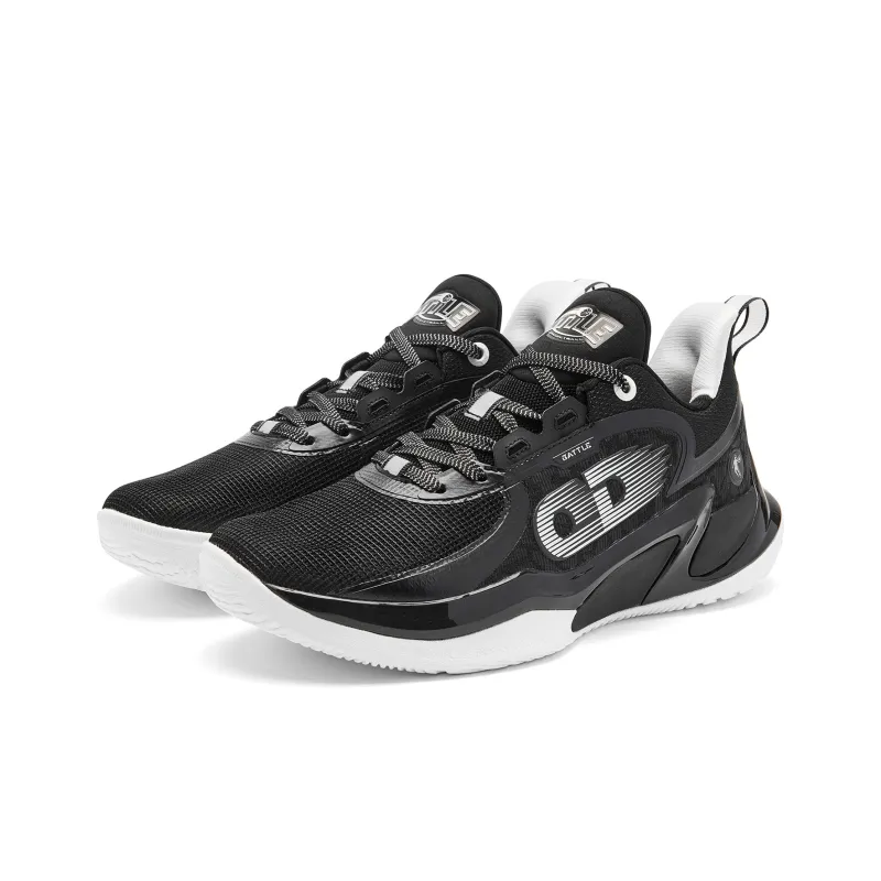 QIAODAN Cushioning Anti Slip And Wear Resistant Low Top Basketball Shoes Men's Black Jordan White-2