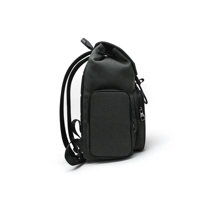 ELLE HOMME Fabric Synthetic Leather Backpack Laptop Bag Large Size Men's Gray Green-2