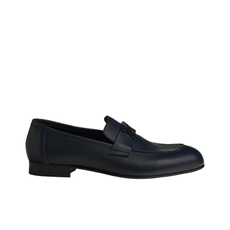 HERMES Paris Loafers Men's Dark Blue-1