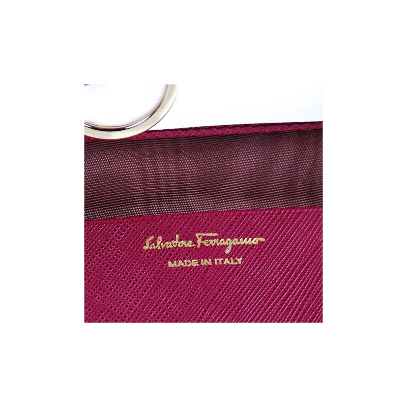 FERRAGAMO Saffiano Leather Key Pouch Women's Dark Pink-4