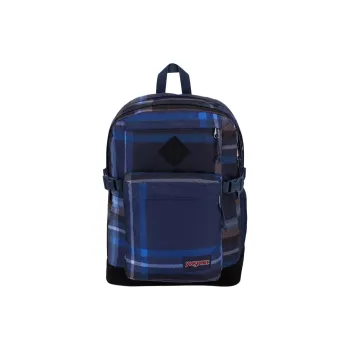 JanSport Recycled Polyester Pongee Suede Backpack Unisex Plaid Marine Blue