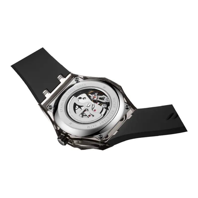 RONMAR Automatic Mechanical Movement Silicone Strap Watch Men's Watches Cut Out Dial-8