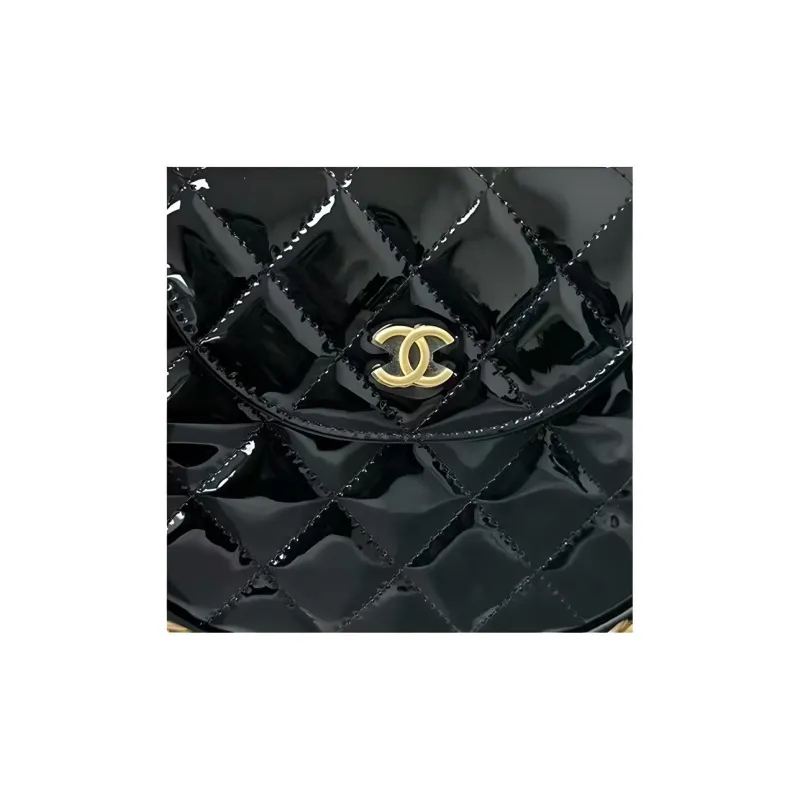 CHANEL Patent Leather, Cow Leather Clutch Handbag Women's Black-2