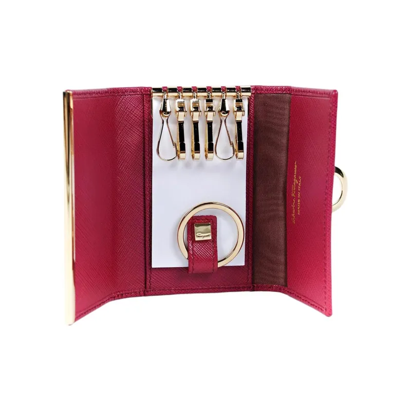 FERRAGAMO Saffiano Leather Key Pouch Women's Dark Pink-3