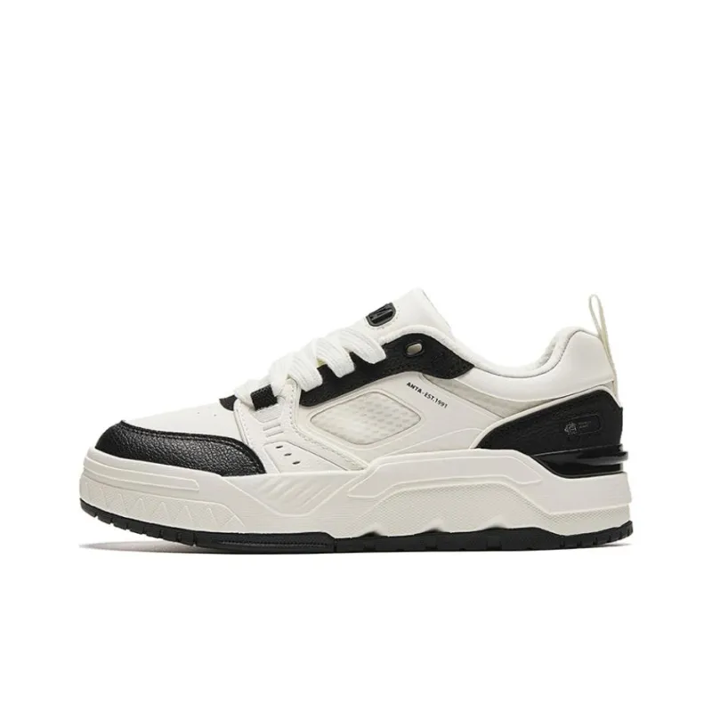 Anta Anti Slip Wear Resistant Low Top Skateboard Shoes Women's White Black-0