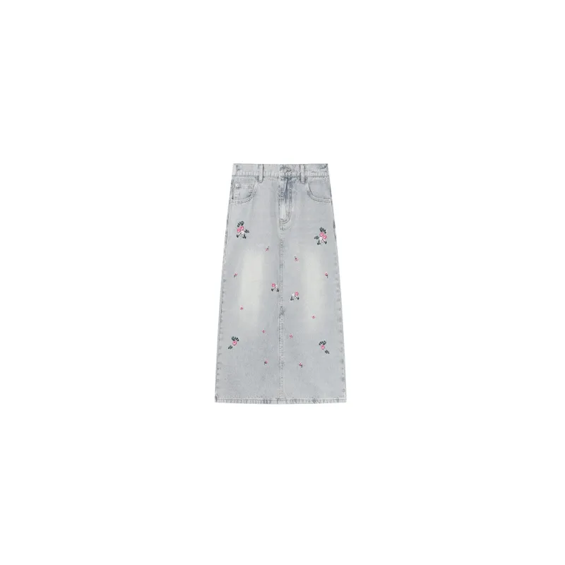 LOUISY AO Denim Long Skirts Women's Light Blue-1
