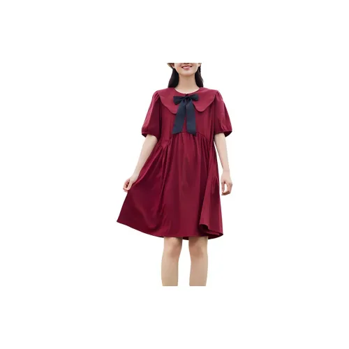 ZIHAN Short-Sleeved Dresses Women's Vintage Red