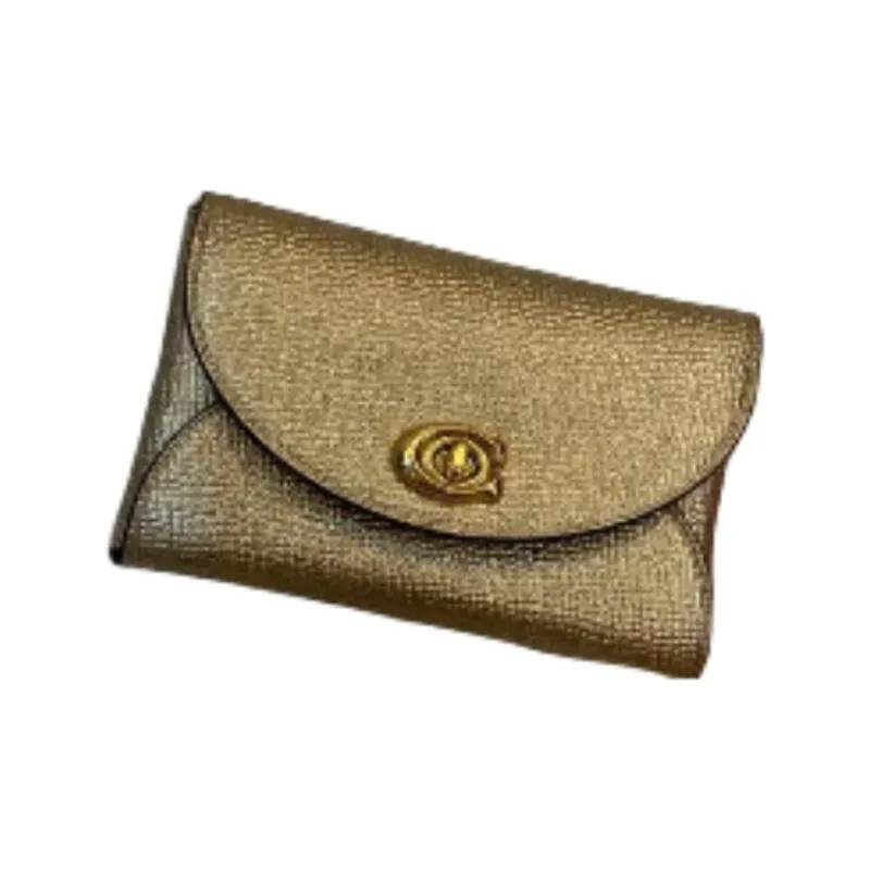 COACH Cross Stitch Leather Coin Purses Card Holders Women's Platinum-1