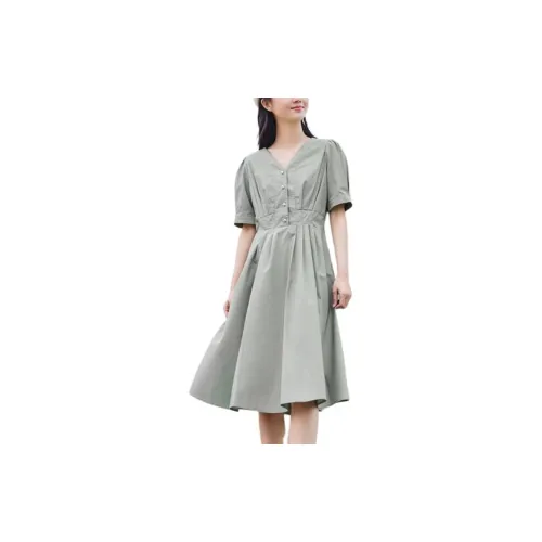 ZIHAN Short-Sleeved Dresses Women's Canopy Green