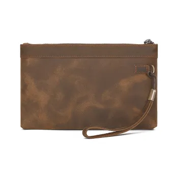 DOSRFINI Top Grain Cow Leather Clutch Men's Dark Brown/Light Brown