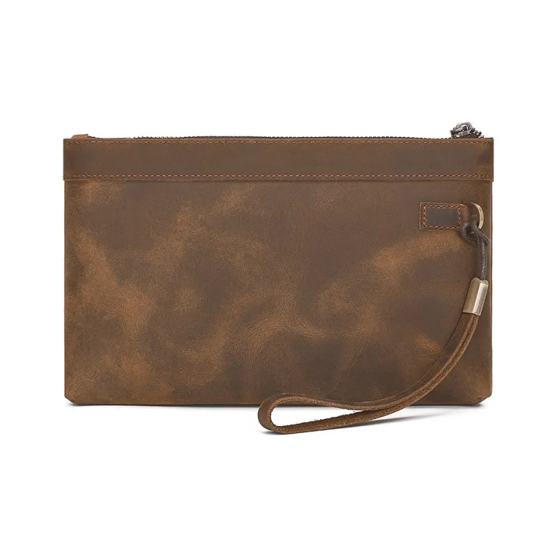 DOSRFINI Top Grain Cow Leather Clutch Men's Dark Brown/Light Brown-0