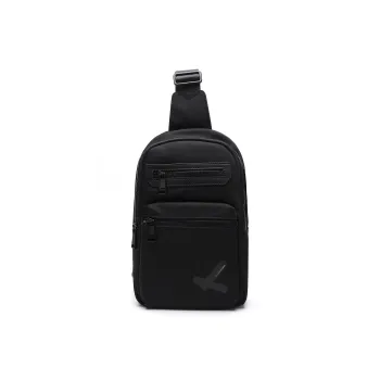ELLE HOMME Fabric, Synthetic Leather Crossbody Small Bag Regular Men's Black