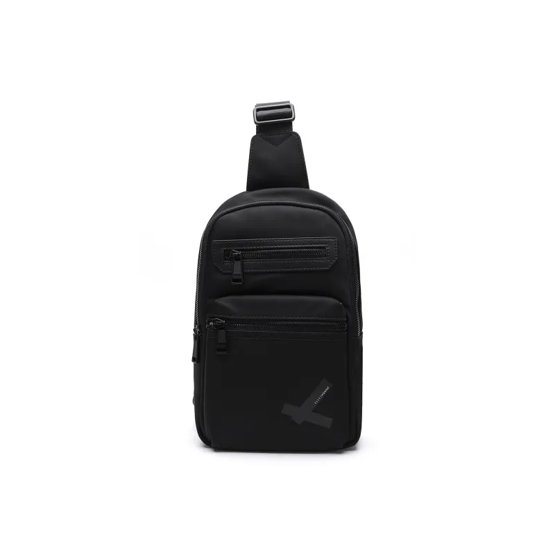 ELLE HOMME Fabric, Synthetic Leather Crossbody Small Bag Regular Men's Black-0