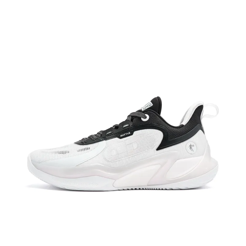 QIAODAN Cushioned Wear Resistant Slip Resistant Low Top Basketball Shoes Men's Jordan White Black-0