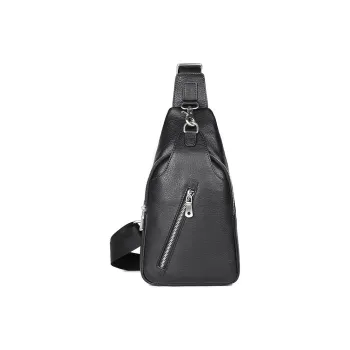 DOSRFINI Top Grain Cow Leather Sling Bag Men's Black/Chocolate