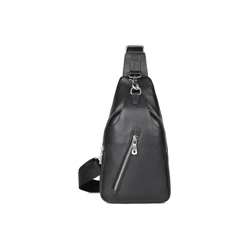 DOSRFINI Top Grain Cow Leather Sling Bag Men's Black/Chocolate-0