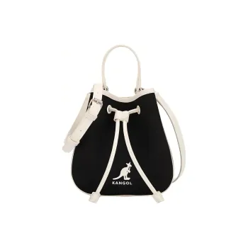 KANGOL Canvas With Leather Bucket Bag Canvas Bag Shoulder Bag Crossbody Bag Handbag Regular Unisex Black