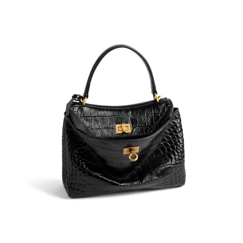Balenciaga Soft Crocodile Pattern Embossed Cow Leather Shoulder Bag, Crossbody Bag, Handbag Mini Women's Black-2