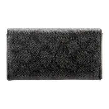 COACH Canvas With Leather Cell Phone Pouch Clutch Wallet Men's Charcoal Black/Black