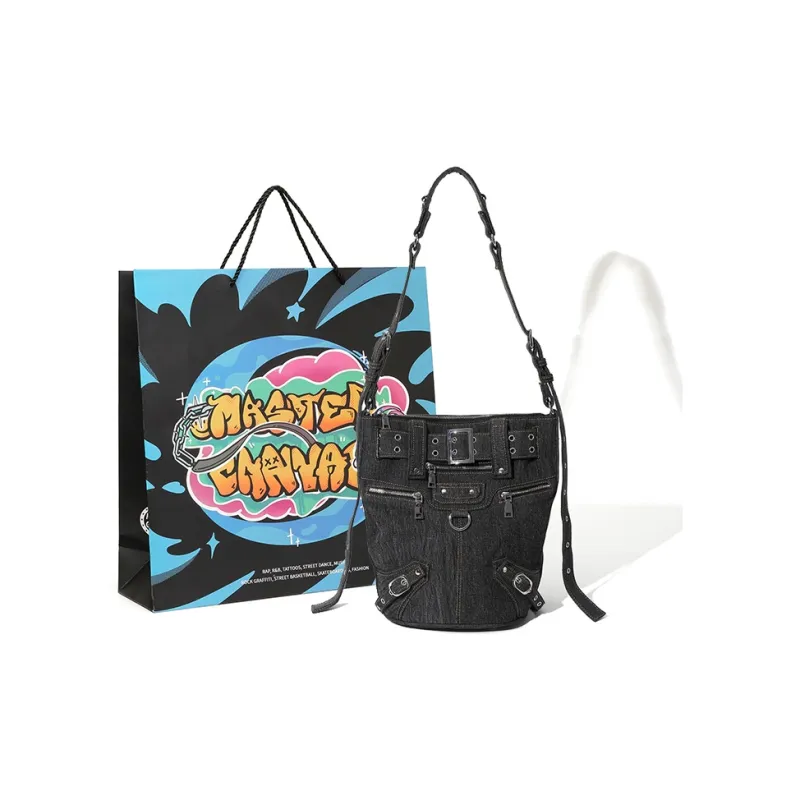 MASTER CANVAS Denim Bucket Bag Handbag Shoulder Bag Unisex Denim Blue/Denim Black-1