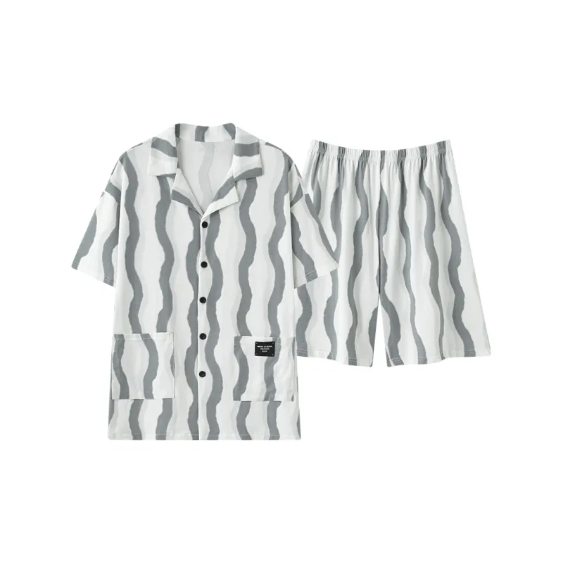 MIIOW Pajama Set Men's White Gray-0