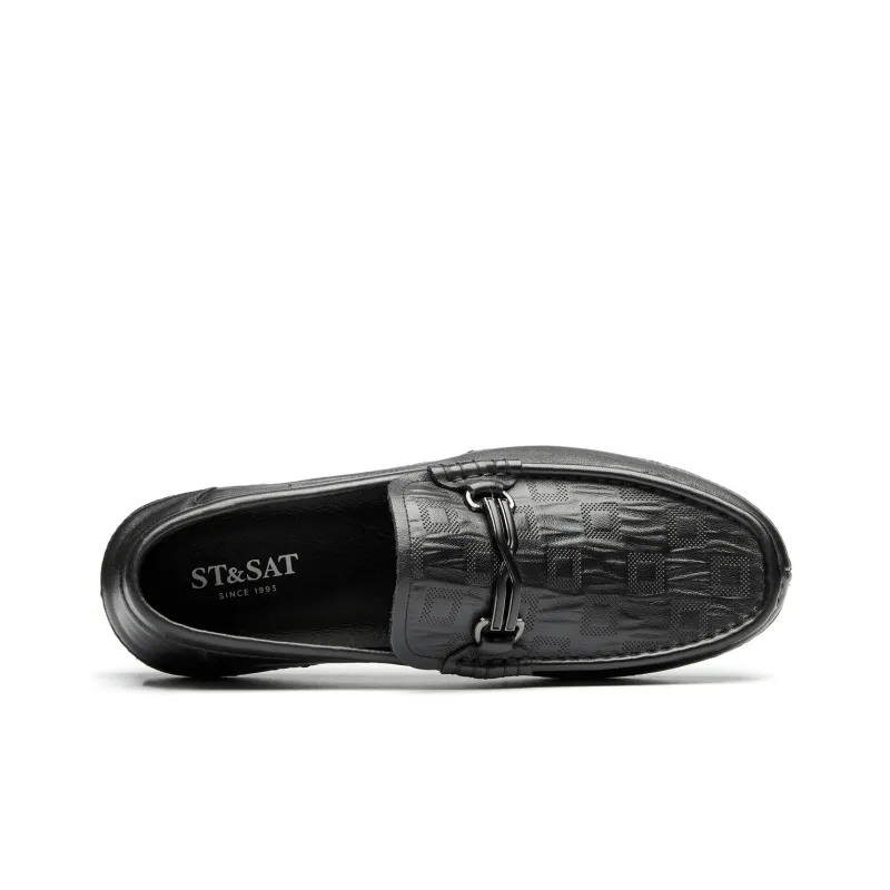 ST&SAT Beanie Shoes Cow Leather Casual Leather Shoes Men's Black White-2