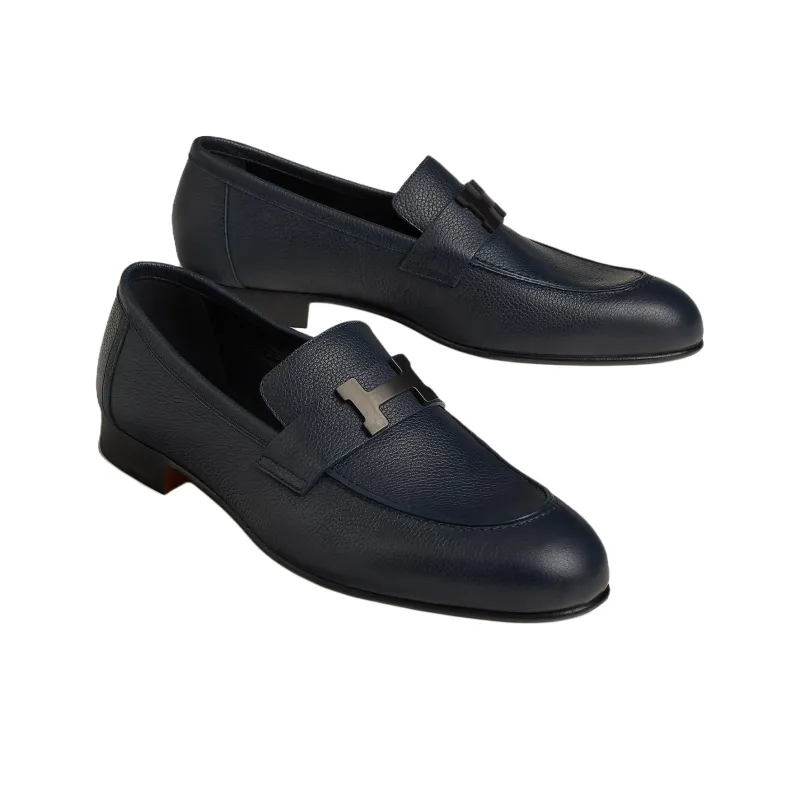 HERMES Paris Loafers Men's Dark Blue-4