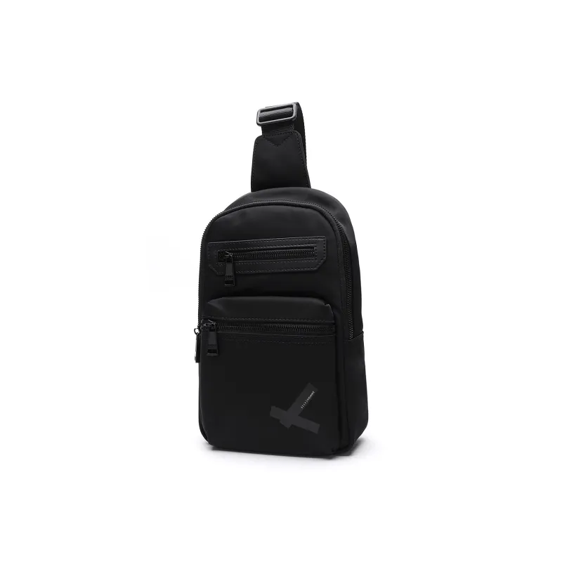 ELLE HOMME Fabric, Synthetic Leather Crossbody Small Bag Regular Men's Black-1