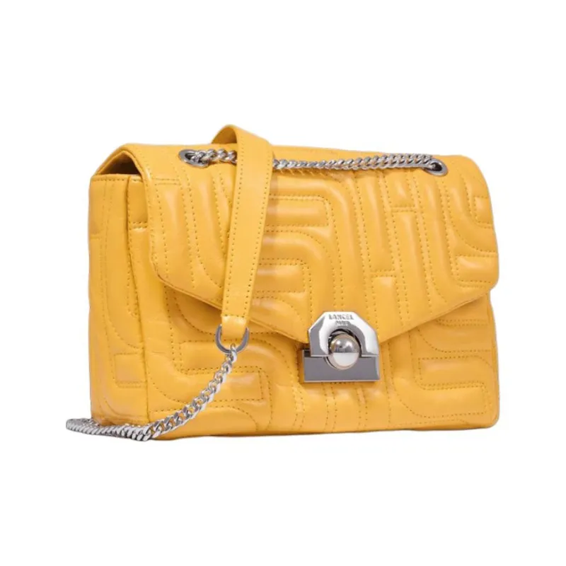 LANCEL Calfskin Crossbody Bag Shoulder Bag Medium Size Women's Yellow-1