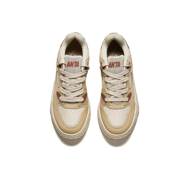 Anta Anti-Slip Wear-Resistant Low-Top Skateboard Shoes Men's Beige Brown-2
