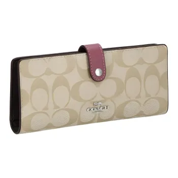 COACH Slim Wallet Leather Wallet Trumpets Women's Khaki