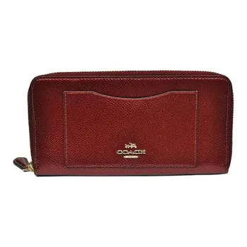 COACH Accordion Zip Cross-Stitch Leather Card Holder Wallet Women's Cherry Red