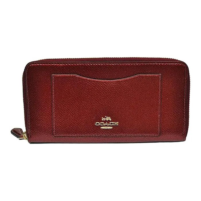 COACH Accordion Zip Cross-Stitch Leather Card Holder Wallet Women's Cherry Red-0