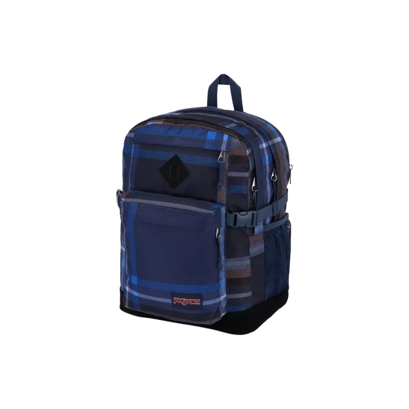 JanSport Recycled Polyester Pongee Suede Backpack Unisex Plaid Marine Blue-1