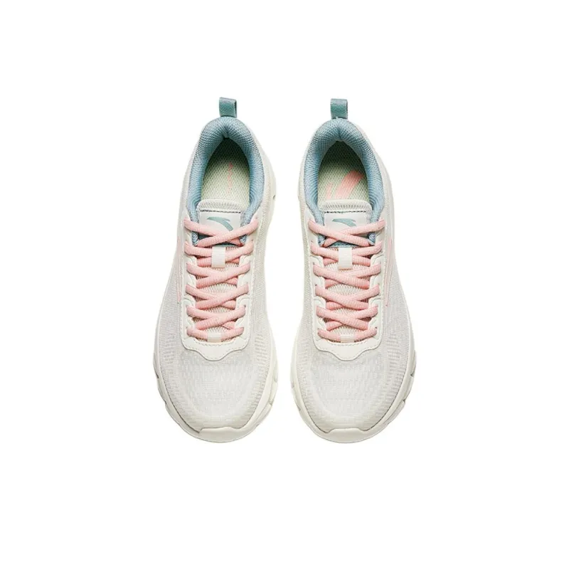 Anta Cushioning Slip Resistant Low Top Casual Running Shoes Women's White Pink Cyan-2