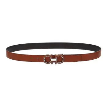 FERRAGAMO Double Sided Design Smooth Buckle Leather Leather Belts Women's Brown/Black