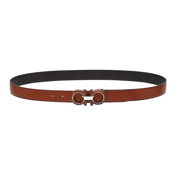 FERRAGAMO Double Sided Design, Smooth Buckle Leather Belts Women's Brown/Black-0