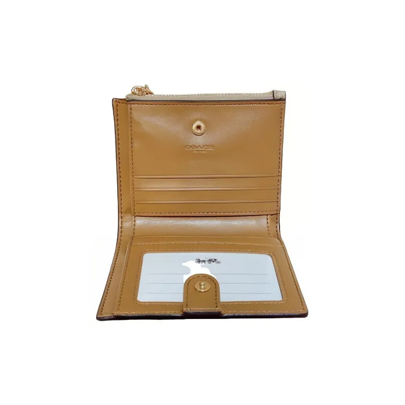 COACH Card Case Classic Monogram Canvas With Leather Coin Purses Card Holders Small Size Unisex Khaki-1
